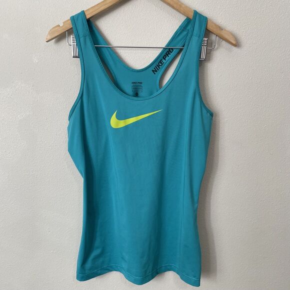Nike Pro Dri-Fit Graphic Logo Tank Top Womens M Blue Workout Athletic Gym Swoosh - Picture 1 of 5